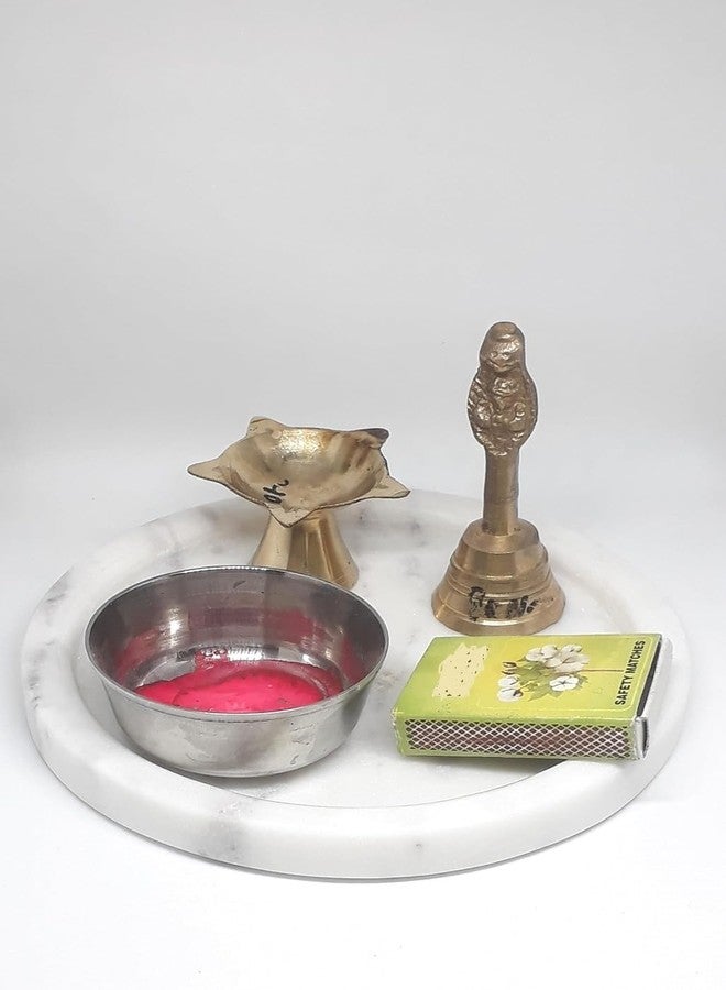 KRAFT CLOUDS White Marble Plate for Durga Pooja, Temple, Office & Home Decoration Use - Stone Handmade Tray for Aarti - 6 INCH - Image 2